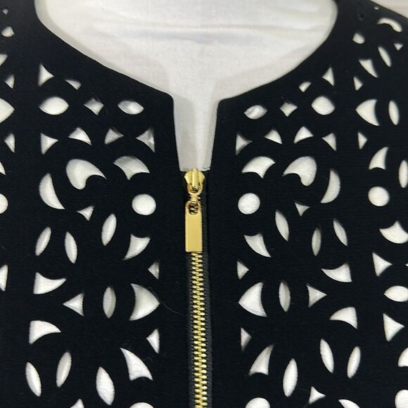 Tahari ASL Black Laser Cut Crepe Blazer Size 14P Jacket - Picture 9 of 12